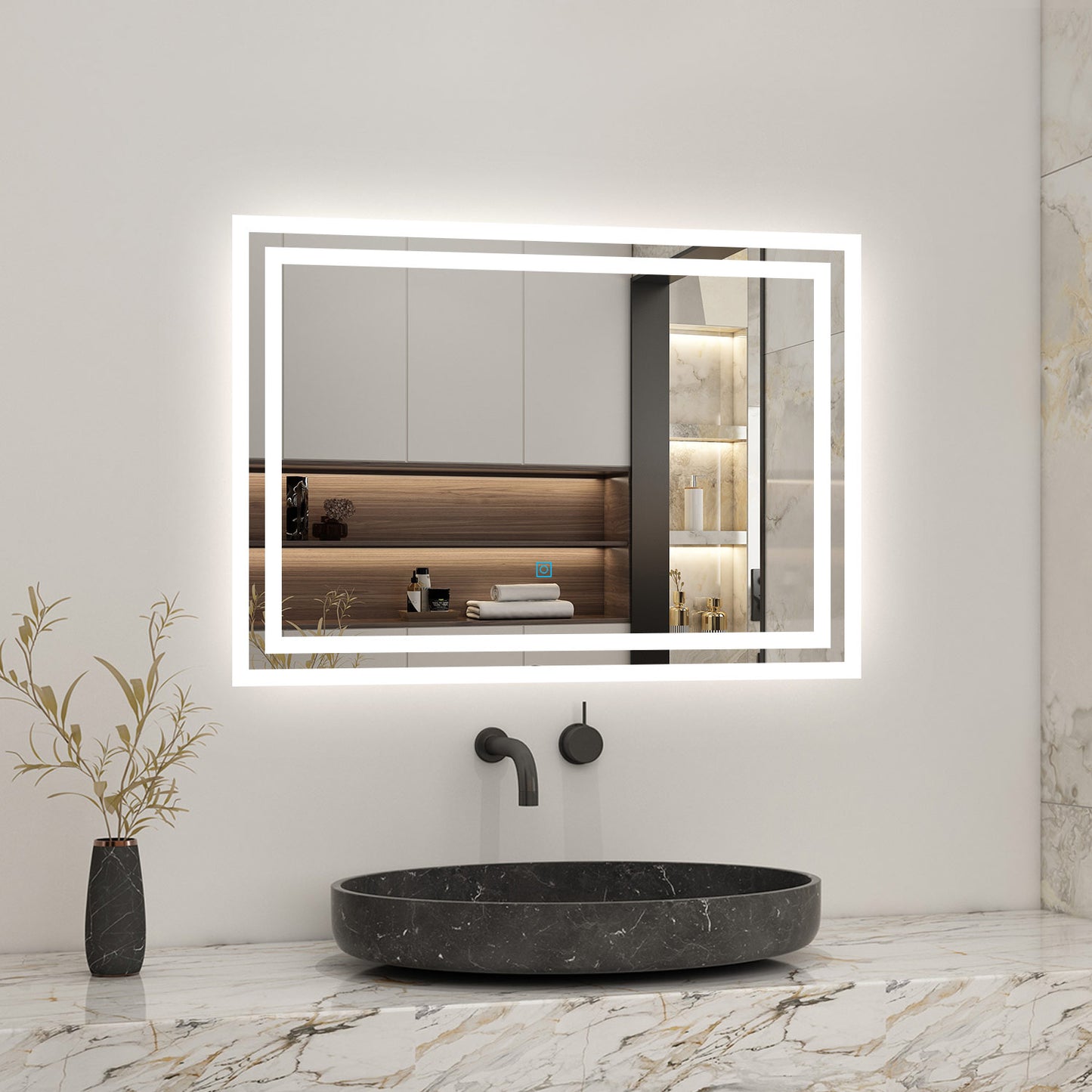 Badspiegel mit Beleuchtung 50x70cm Badezimmerspiegel Lichtspiegel LED Wandspiegel mit Touchschalter Beschlagfrei Kaltweiß,IP44
