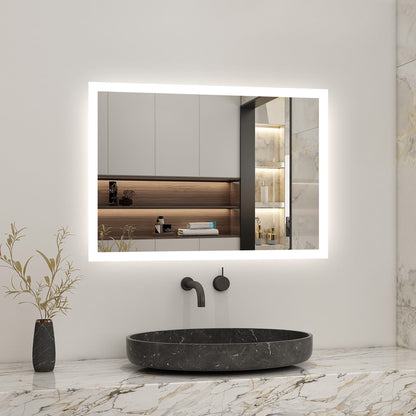 80x60cm LED Badspiegel mit Touch-Schalter,Badspiegel mit Beleuchtung,Beschlagfrei,Badezimmerspiegel mit Kaltweiß,IP44