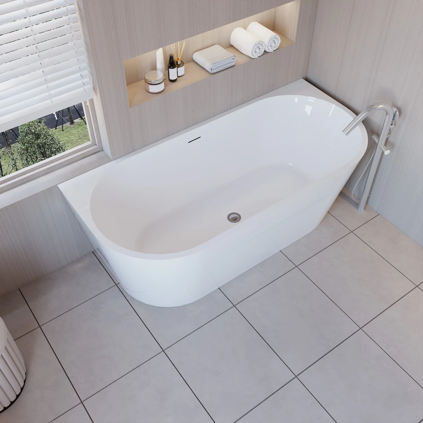 Halbfreistehende Oval-Badewanne Weiß | 150x75cm / 170x80cm Acryl Komplettset