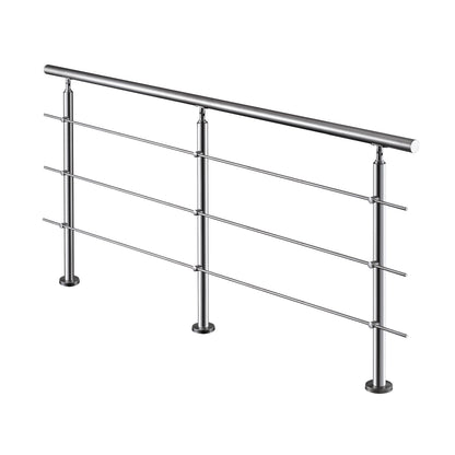 Edelstahl Geländer V2A mit Handlauf (80-200 cm) | 3 oder 5 Querstreben | Bodenmontage & Winkelverstellbar (0°-40°) | Für Balkon, Terrasse & Treppe