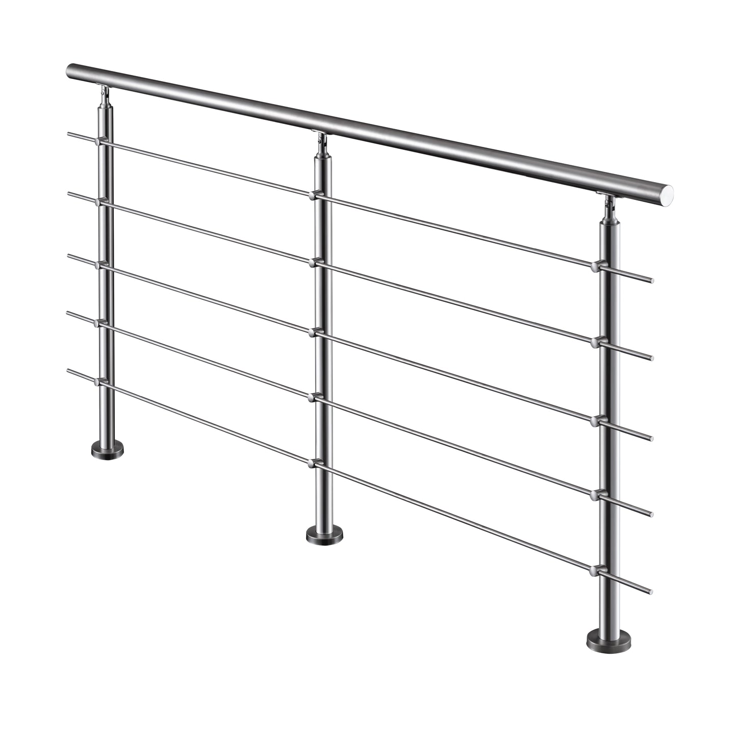 Edelstahl Geländer V2A mit Handlauf (80-200 cm) | 3 oder 5 Querstreben | Bodenmontage & Winkelverstellbar (0°-40°) | Für Balkon, Terrasse & Treppe