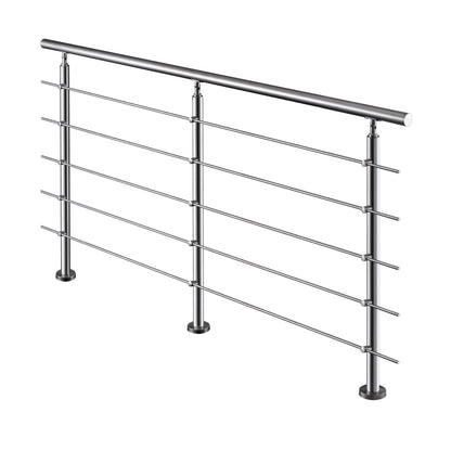 Edelstahl Geländer V2A mit Handlauf (80-200 cm) | 3 oder 5 Querstreben | Bodenmontage & Winkelverstellbar (0°-40°) | Für Balkon, Terrasse & Treppe