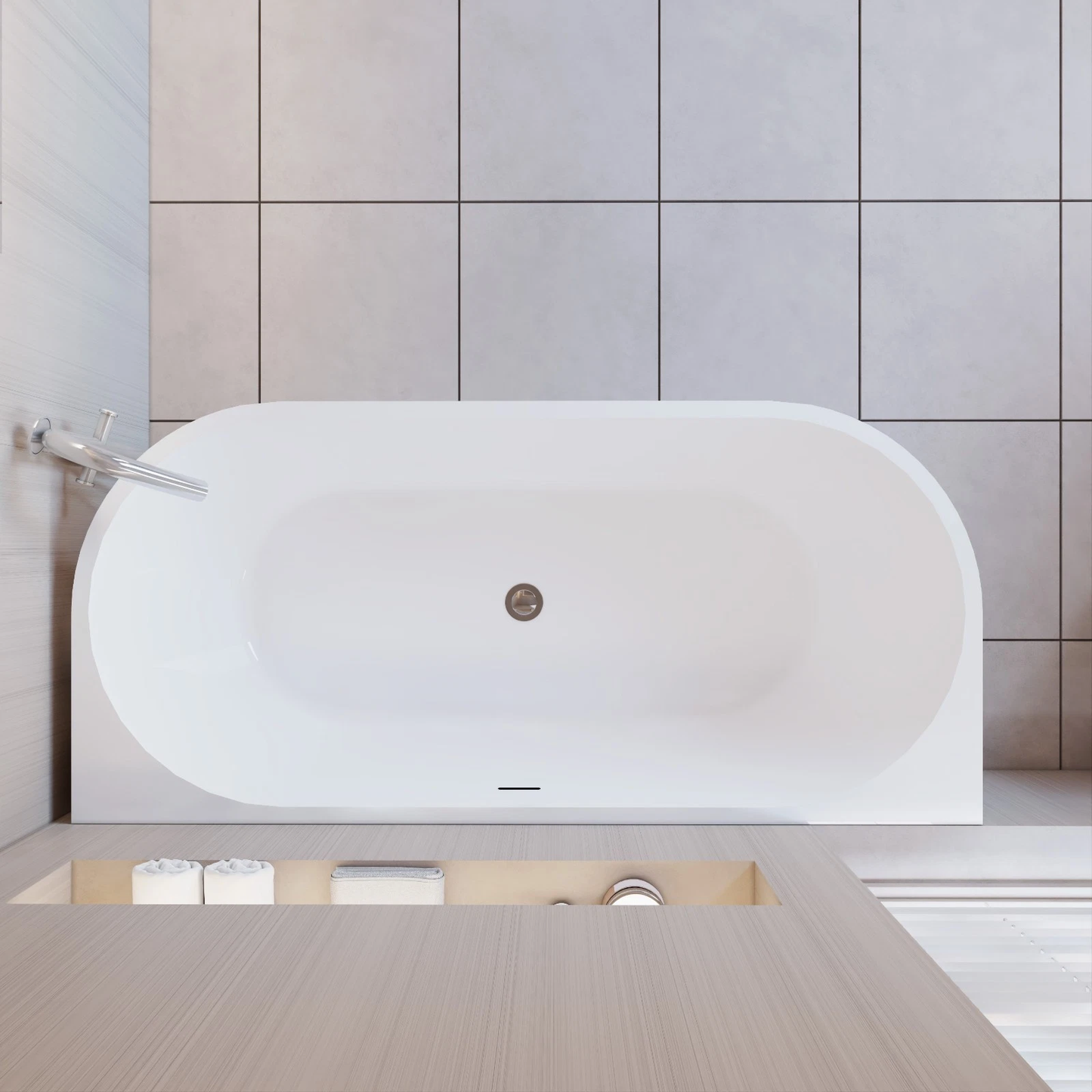 Halbfreistehende Oval-Badewanne Weiß | 150x75cm / 170x80cm Acryl Komplettset