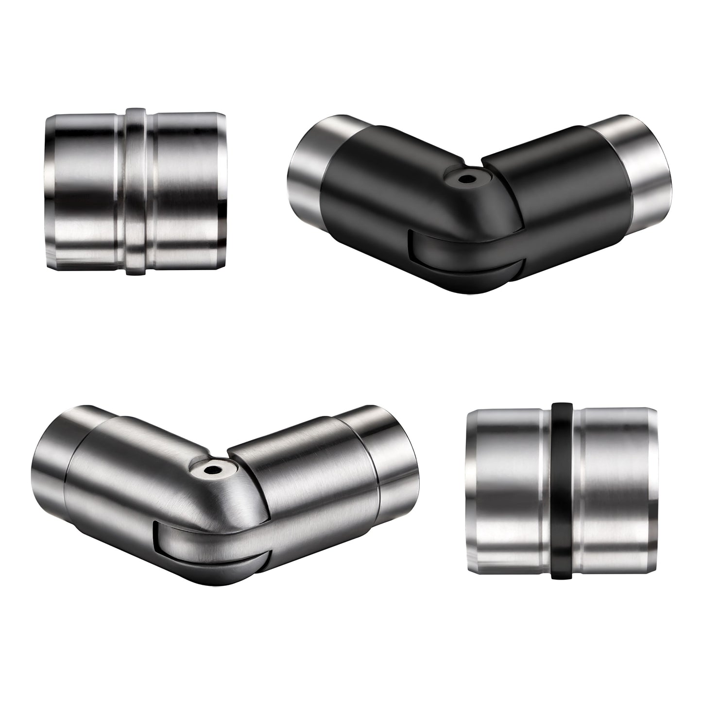 Edelstahl Handlaufverbinder Ø 42,2 mm | Gerade & Verstellbar (90°–220°) | Steckfitting für Treppen- & Wandhandläufe | Silber Gebürstet & Schwarz Matt