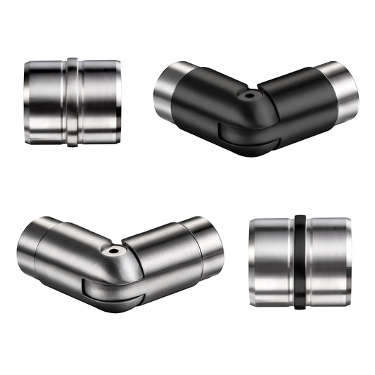 Edelstahl Handlaufverbinder Ø 42,2 mm | Gerade & Verstellbar (90°–220°) | Steckfitting für Treppen- & Wandhandläufe | Silber Gebürstet & Schwarz Matt