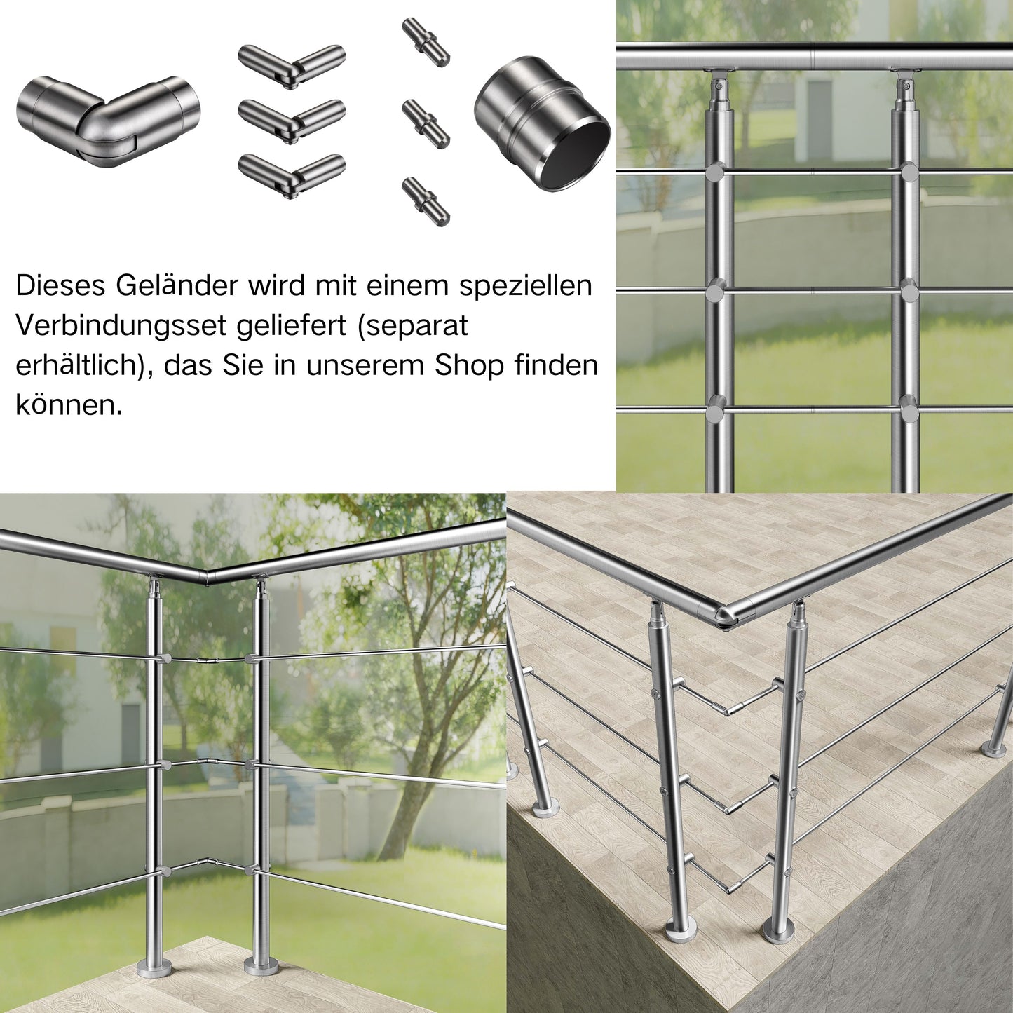 Edelstahl Geländer 3/5 Querstäbe Treppengeländer 80-240cm Handlauf | Balustradensystem für Balkon & Terrasse