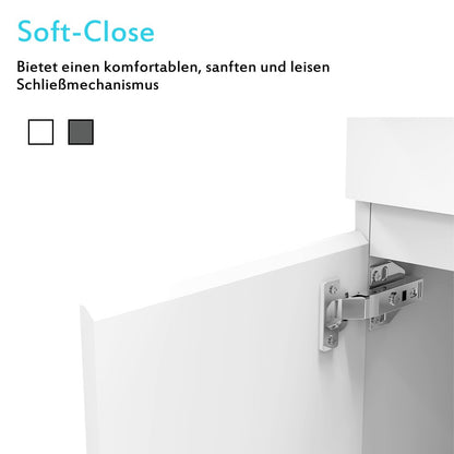 Badmöbel Set 60 cm Breit Weiß Matt Badezimmermöbel Mineralguss waschbecken mit unterschrank 2 Soft-Close Türen Standschrank