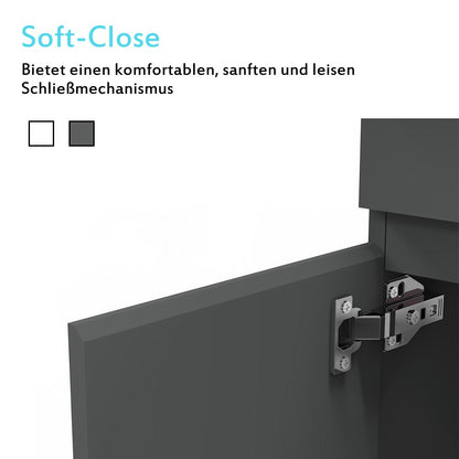 Badmöbel Set 60 cm Breit Dunkelgrau Matt Badezimmermöbel Keramik waschbecken mit unterschrank 2 Soft-Close Türen Standschrank