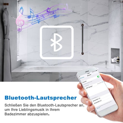 160x80cm LED Badspiegel mit Bluetooth und Uhr,Badspiegel mit Beleuchtung,Touch,Beschlagfrei,Badezimmerspiegel mit 3 Lichtfarbe 2700-6500K Dimmbar,IP44