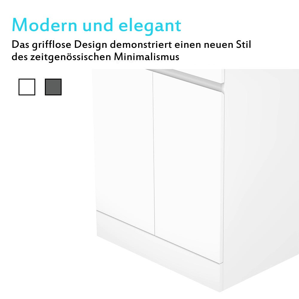 Badmöbel Set 50 cm Breit Weiß Matt Badezimmermöbel Mineralguss waschbecken mit unterschrank 2 Soft-Close Türen Standschrank