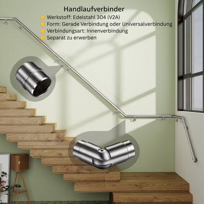 Handlauf Edelstahl 304 V2A Ø42,4 mm Wandmontage, verbindbar & erweiterbar