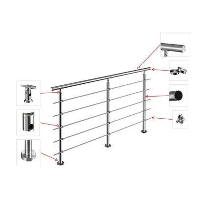 Edelstahl Geländer V2A mit Handlauf (80-200 cm) | 3 oder 5 Querstreben | Bodenmontage & Winkelverstellbar (0°-40°) | Für Balkon, Terrasse & Treppe