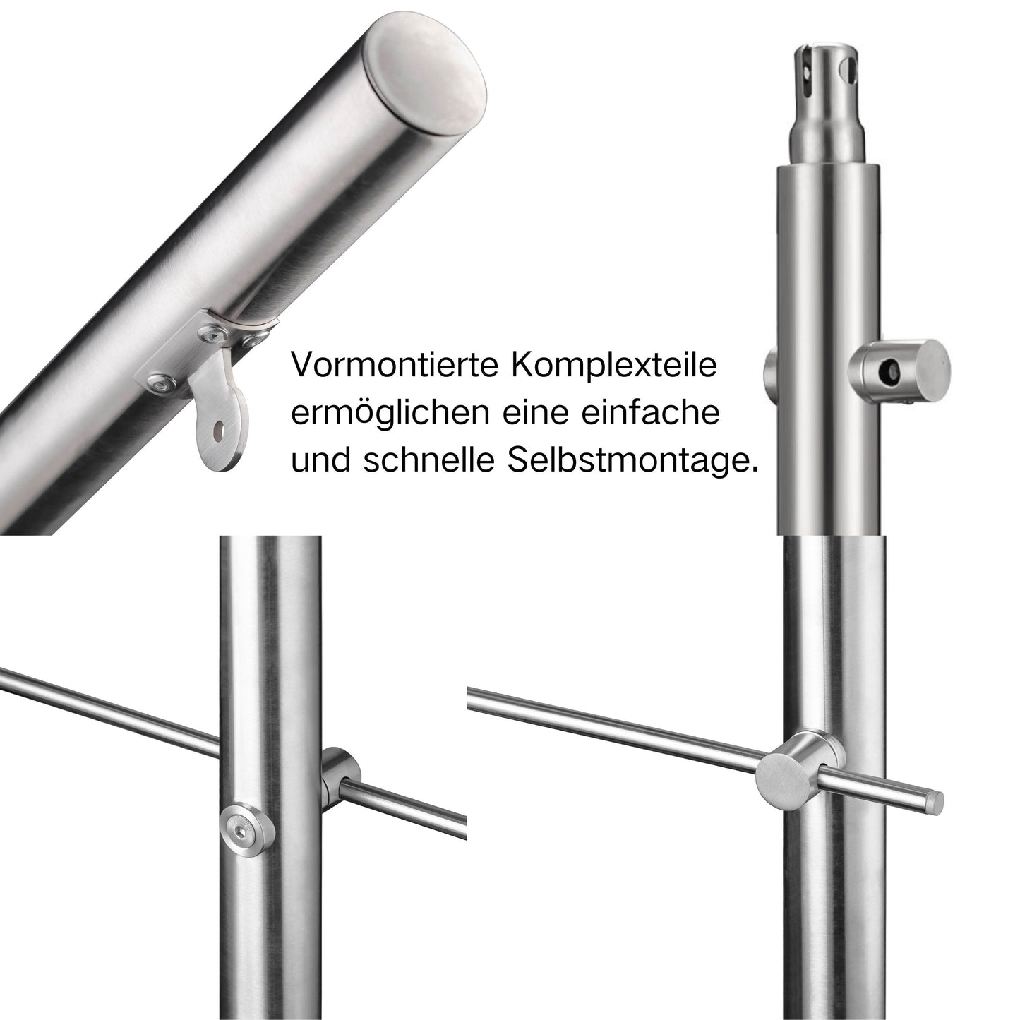 Edelstahl Geländer 3/5 Querstäbe Treppengeländer 80-240cm Handlauf | Balustradensystem für Balkon & Terrasse