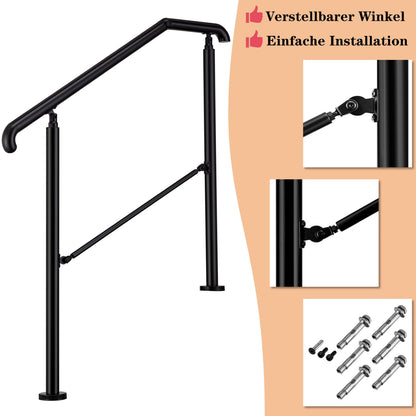 Edelstahl Geländer Komplettset in Silber oder Schwarz – für 2-5 Stufen, winkelverstellbar für Haustür & Treppeneingang