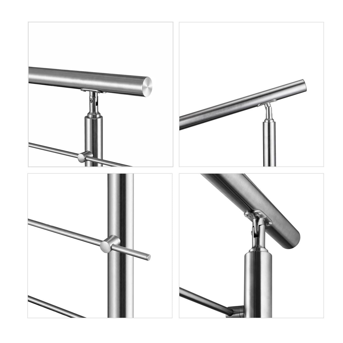 Edelstahl Geländer V2A mit Handlauf (80-200 cm) | 3 oder 5 Querstreben | Bodenmontage & Winkelverstellbar (0°-40°) | Für Balkon, Terrasse & Treppe