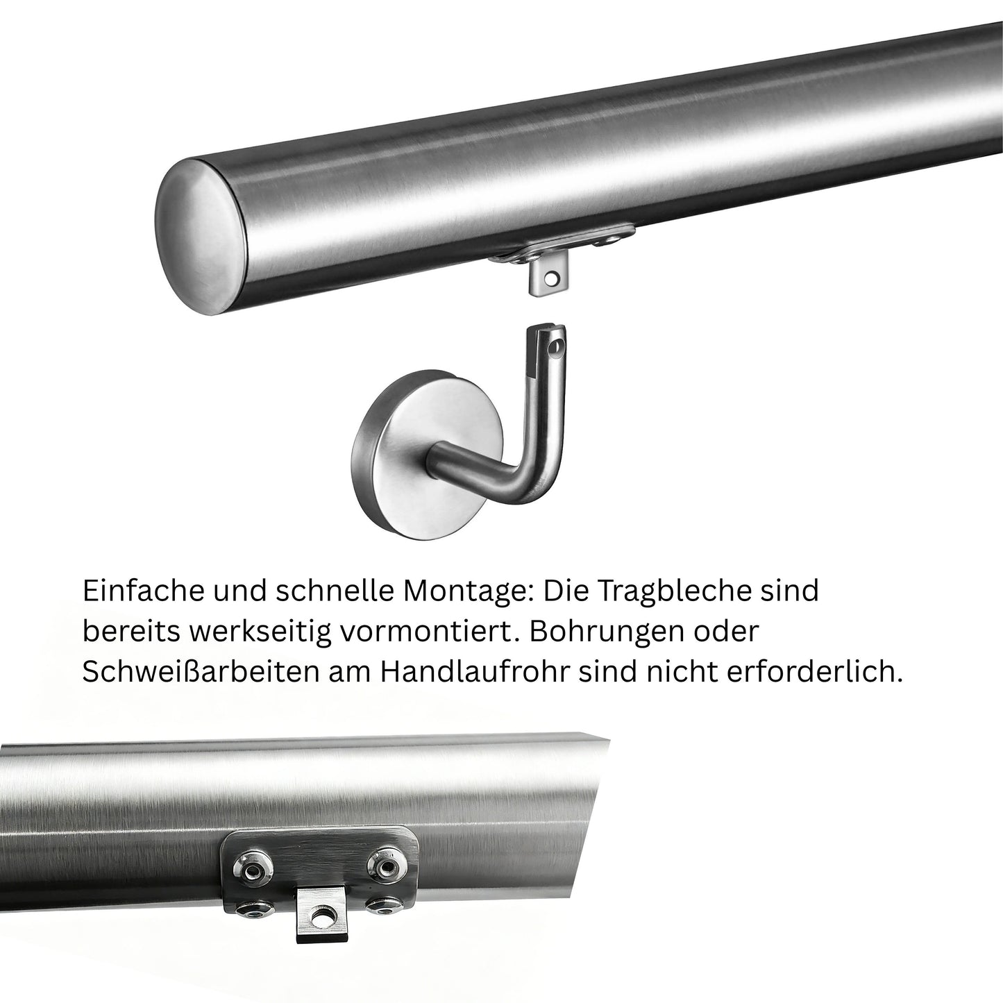 Handlauf Edelstahl 304 V2A Ø42,4 mm Wandmontage, verbindbar & erweiterbar