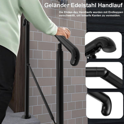 Edelstahl Geländer Komplettset in Silber oder Schwarz – für 2-5 Stufen, winkelverstellbar für Haustür & Treppeneingang