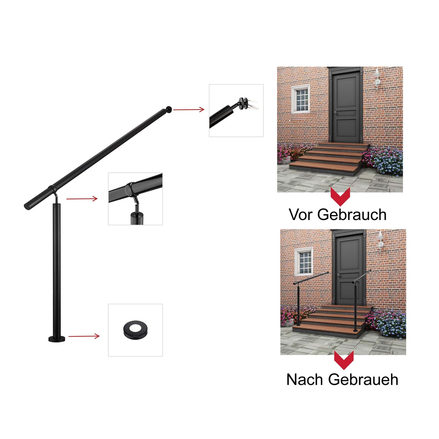 Edelstahl Geländer Komplettset mit integriertem Wandhalter & Handlauf – für Treppeneingang & Haustür
