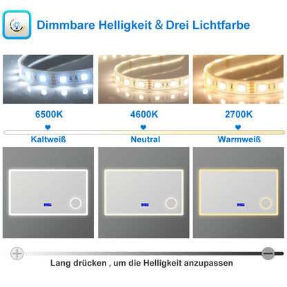140x80cm LED Badspiegel mit Bluetooth,Touch und 3x Vergrößernder Kosmetikspiegel,Badspiegel mit Beleuchtung,Beschlagfrei,Badezimmerspiegel mit 3 Lichtfarbe 2700-6500K Dimmbar,IP44