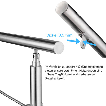 Edelstahl Geländer 3/5 Querstäbe Treppengeländer 80-240cm Handlauf | Balustradensystem für Balkon & Terrasse