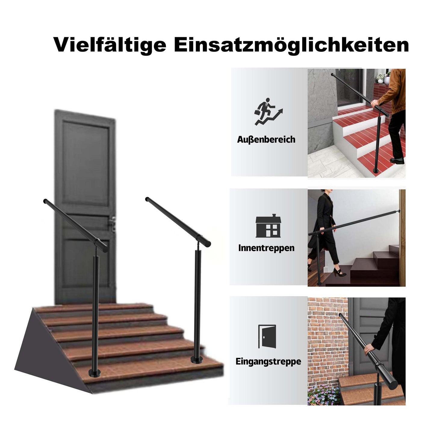 Edelstahl Geländer Komplettset mit integriertem Wandhalter & Handlauf – für Treppeneingang & Haustür