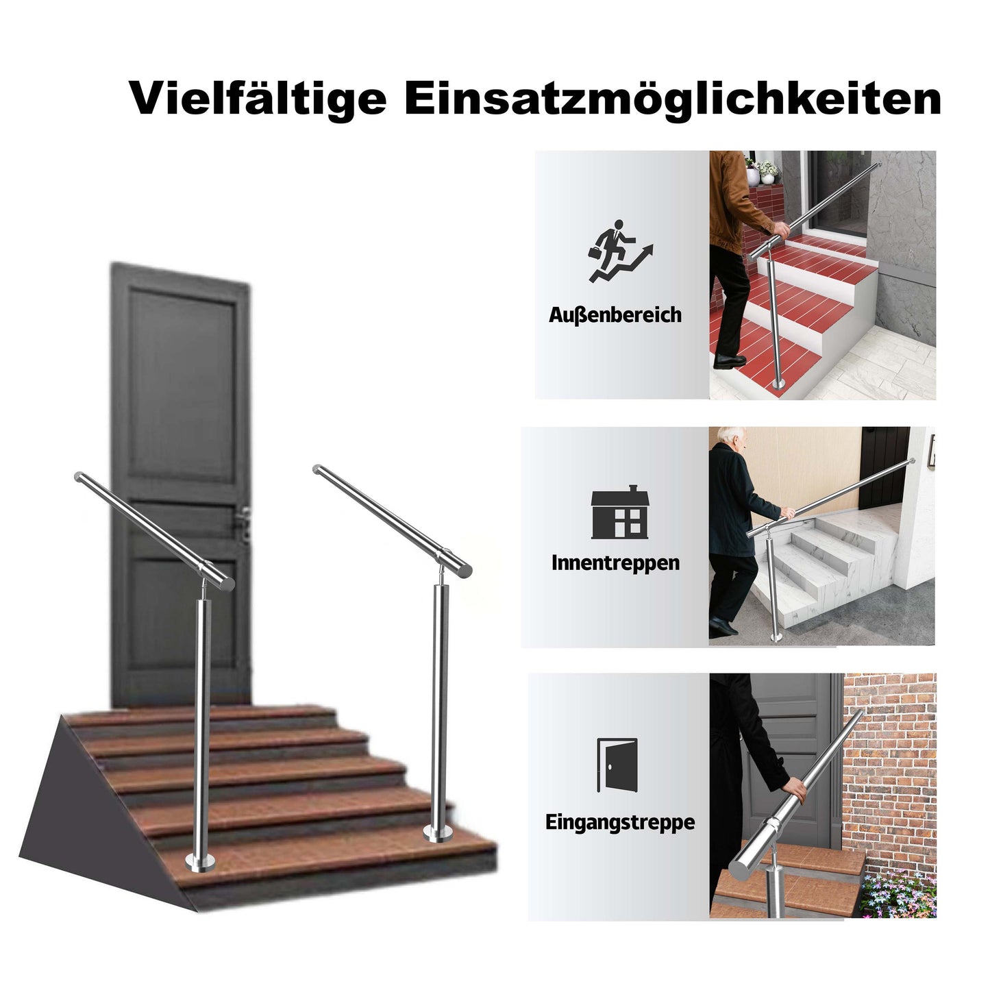 Edelstahl Geländer Komplettset mit integriertem Wandhalter & Handlauf – für Treppeneingang & Haustür