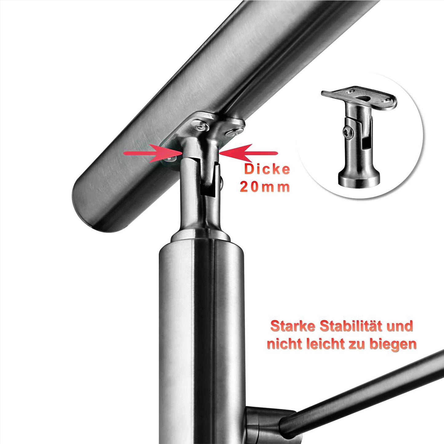 Edelstahl Geländer V2A mit Handlauf (80-200 cm) | 3 oder 5 Querstreben | Bodenmontage & Winkelverstellbar (0°-40°) | Für Balkon, Terrasse & Treppe