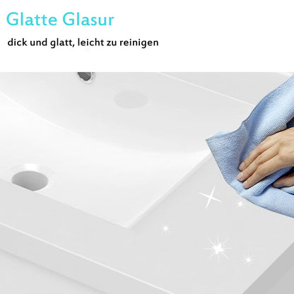 Badezimmermöbel 100cm Mineralguss Waschtisch mit Unterschrank Badmöbel set Badezimmerschränke mit 2 Soft-Close Schubladen Eiche Matt