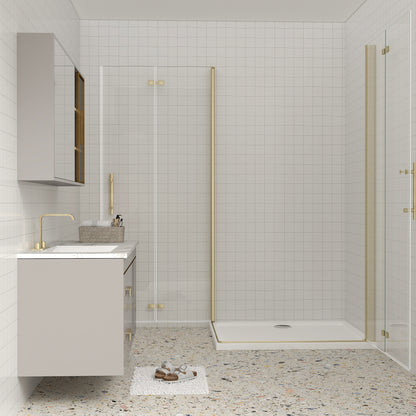 AICA Eckdusche 195cm Gold | Falttür Duschkabine Nano-Glas | 6mm ESG Duschabtrennung mit Eckeinstieg & Hebe-Senk-Funktion
