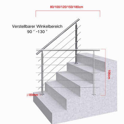 Edelstahl Geländer 3/5 Querstäbe Treppengeländer 80-240cm Handlauf | Balustradensystem für Balkon & Terrasse