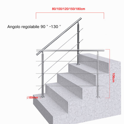 Edelstahl Geländer 3/5 Querstäbe Treppengeländer 80-240cm Handlauf | Balustradensystem für Balkon & Terrasse