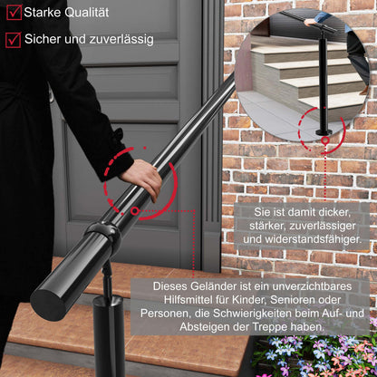 Edelstahl Geländer Komplettset mit integriertem Wandhalter & Handlauf – für Treppeneingang & Haustür