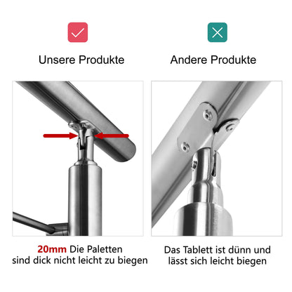 Edelstahl Geländer V2A mit Handlauf (80-200 cm) | 3 oder 5 Querstreben | Bodenmontage & Winkelverstellbar (0°-40°) | Für Balkon, Terrasse & Treppe