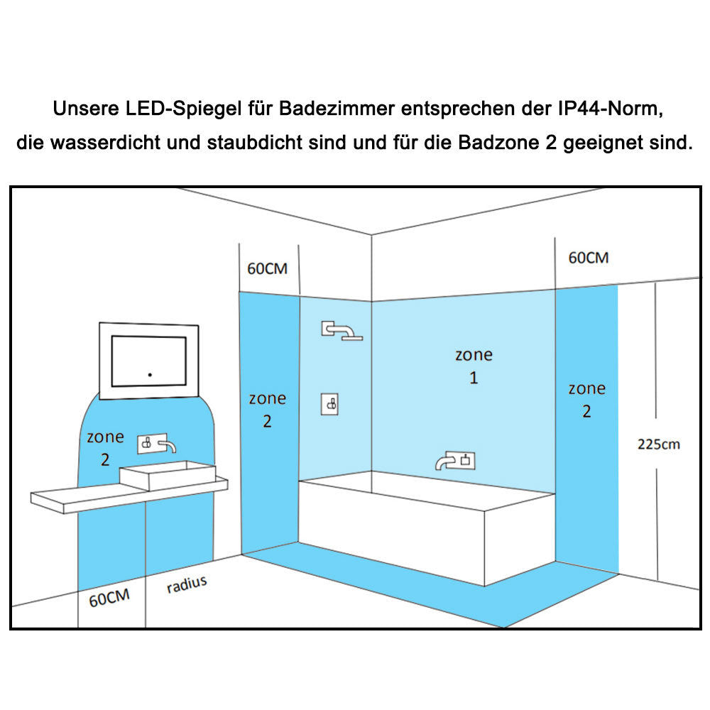 Badspiegel mit Beleuchtung 60x50cm Badezimmerspiegel Lichtspiegel LED Wandspiegel mit Wandschalter/Touchschalter Beschlagfrei 3 Lichtfarbe 2700-6500K Dimmbar,IP44