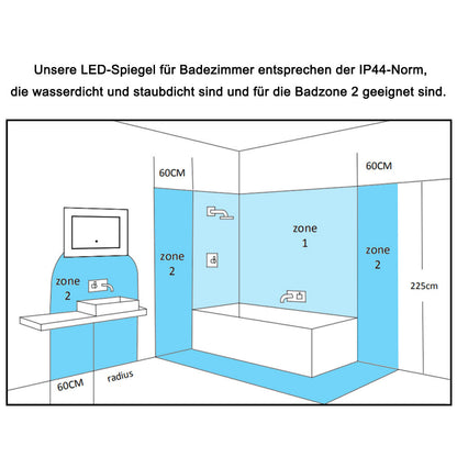 Badspiegel mit Beleuchtung 90x70cm Badezimmerspiegel Lichtspiegel LED Wandspiegel mit Wandschalter/Touchschalter Beschlagfrei 3 Lichtfarbe 2700-6500K Dimmbar,IP44