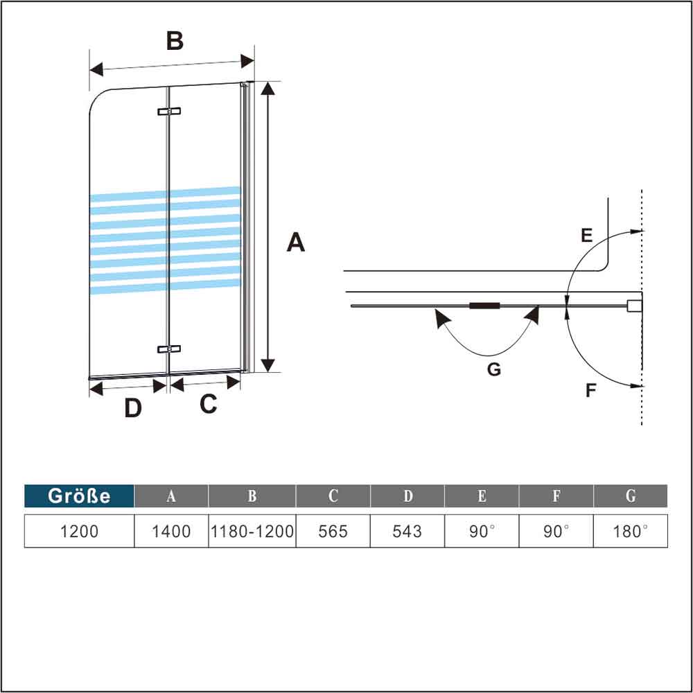 120 cm Duschabtrennung Badewannenfaltwand Glas Badewannenaufsatz