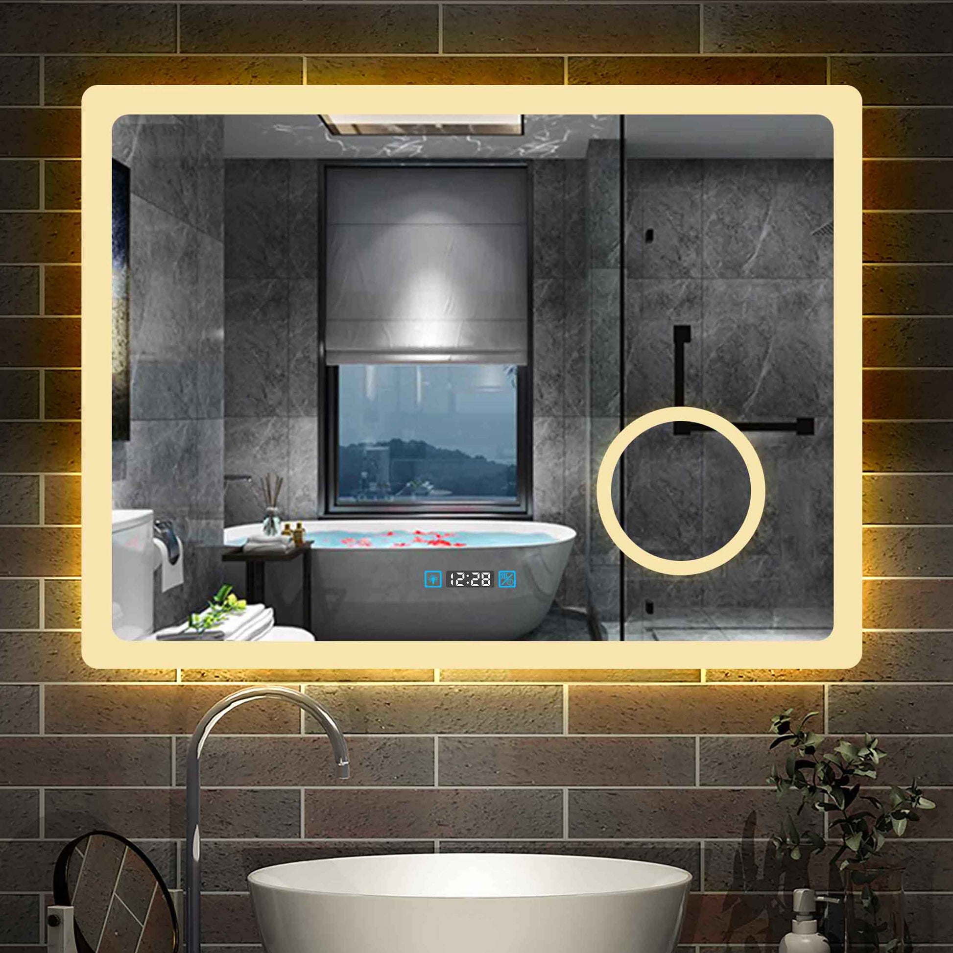 LED Badspiegel 80 -160 cm 3 Lichtfarbe 2700-6500K Wandspiegel mit Uhr, –  Aica Sanitaer