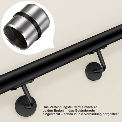 Edelstahl Handlaufverbinder mit Mittelsteg Ø 42,2 mm | Steckfitting & Gerade Rohrverbindung zum Kleben für Treppen- & Wandhandläufe in Silber & Schwarz Matt