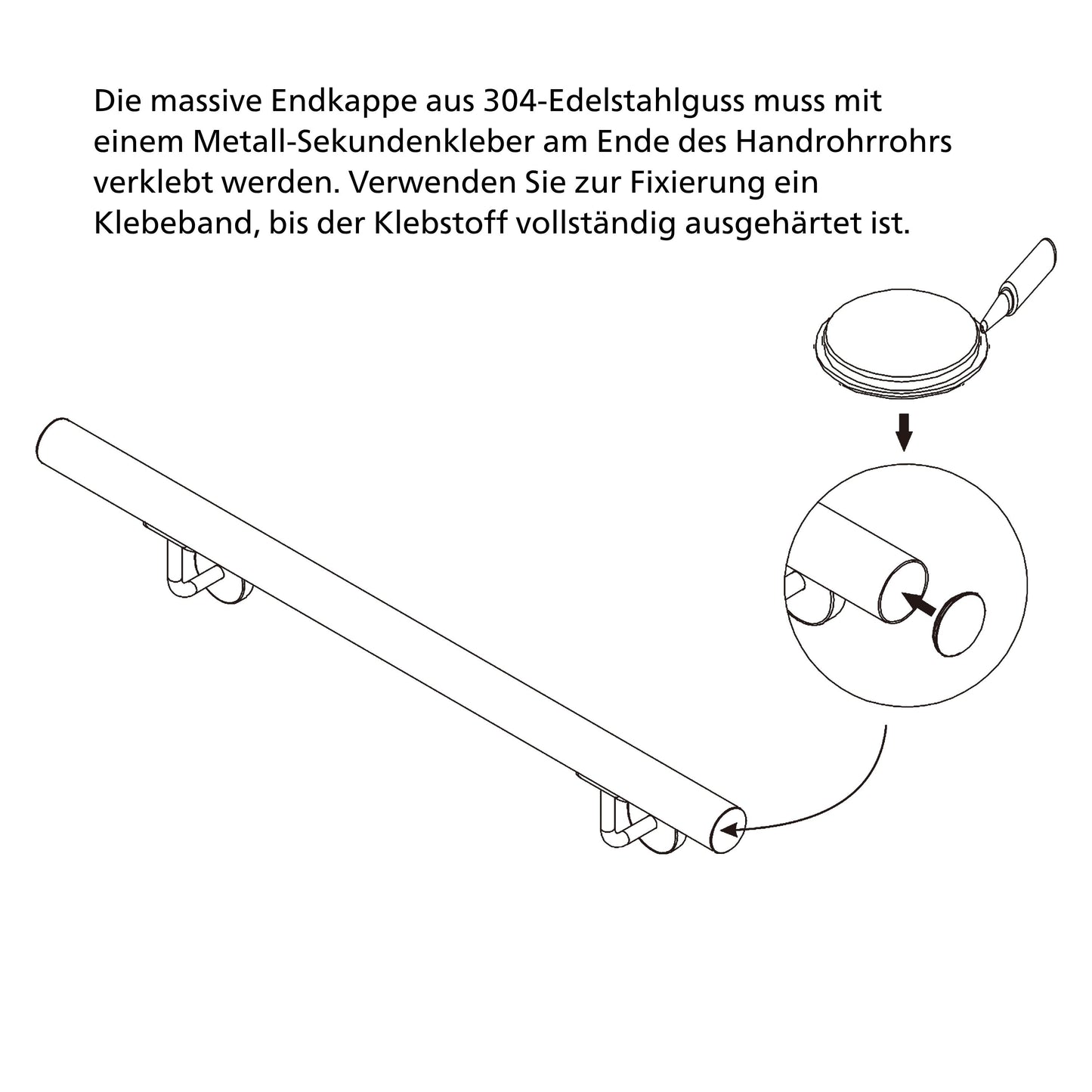 Edelstahl Treppengeländer & Wandhandlauf (Silber & Schwarz) | Länge 80 - 240 cm | Inkl. Halterungen für Innen & Außen