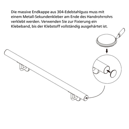 Edelstahl Treppengeländer & Wandhandlauf (Silber & Schwarz) | Länge 80 - 240 cm | Inkl. Halterungen für Innen & Außen