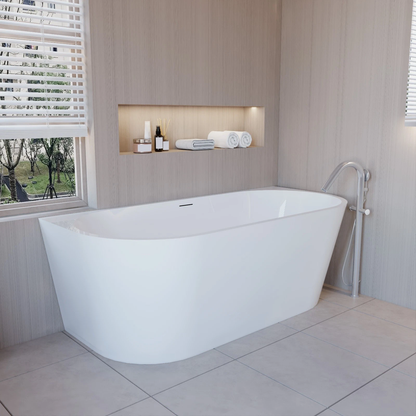 Halbfreistehende Oval-Badewanne Weiß | 150x75cm / 170x80cm Acryl Komplettset