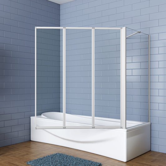 Badewannenaufsatz mit Seitenwand 3 teilig Faltbar Duschabtrennung Duschwand für Badewanne 120+70 cm 4mm Sicherheitsglas H.140 cm