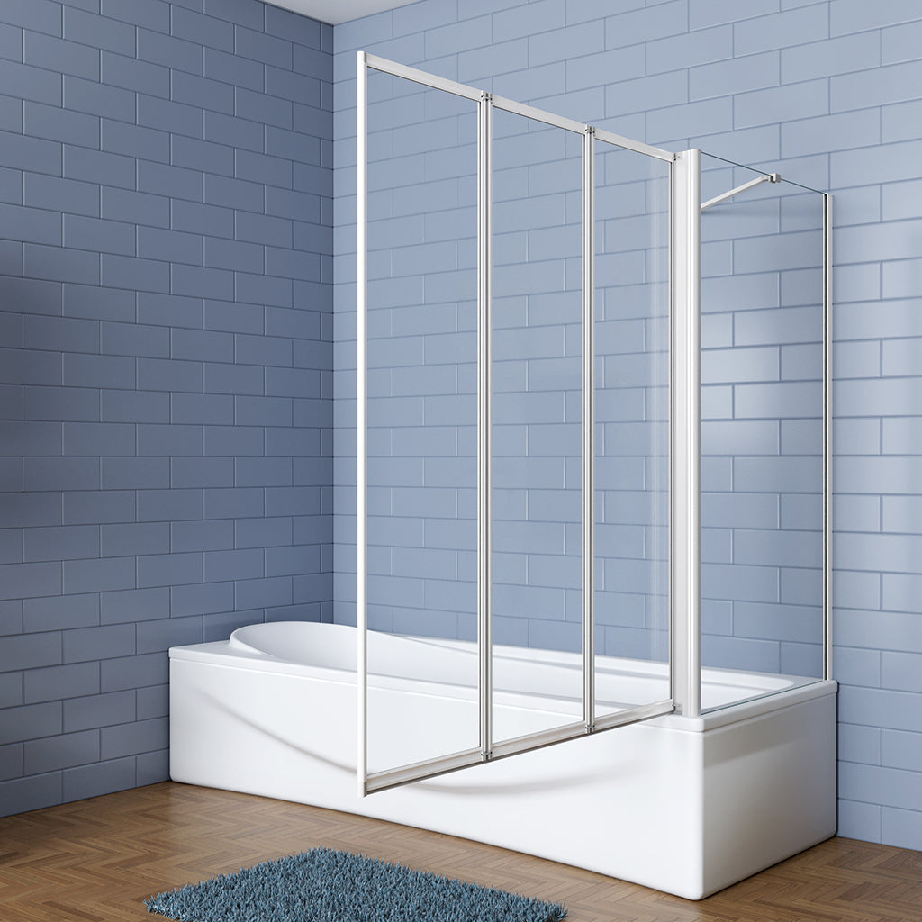 Badewannenaufsatz mit Seitenwand 3 teilig Faltbar Duschabtrennung Duschwand für Badewanne 4mm Glas 120+75 H.140 cm