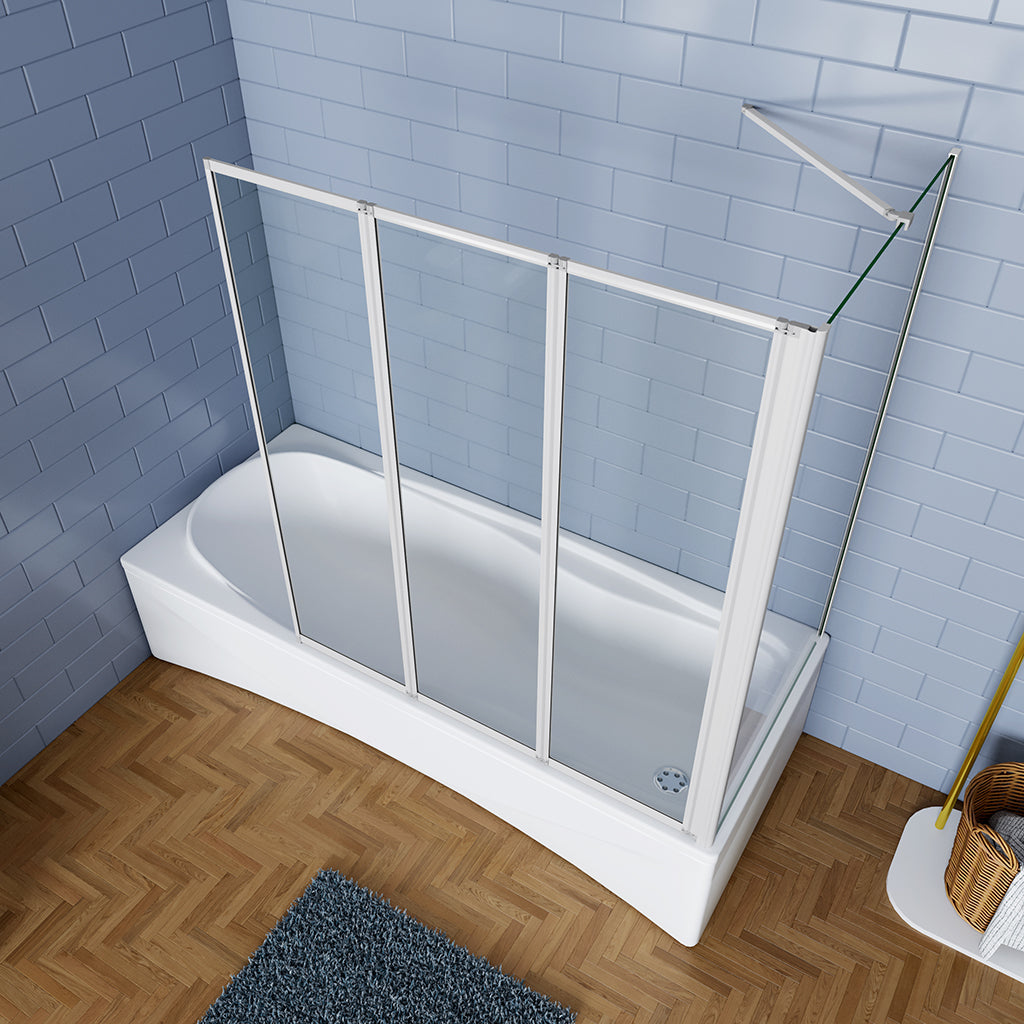 Badewannenaufsatz mit Seitenwand 3 teilig Faltbar Duschabtrennung Duschwand für Badewanne 120+75 cm 4mm Sicherheitsglas H.140 cm