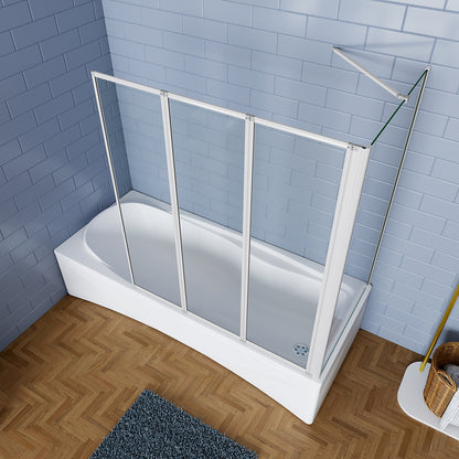 Badewannenaufsatz mit Seitenwand 3 teilig Faltbar Duschabtrennung Duschwand für Badewanne 120+75 cm 4mm Sicherheitsglas H.140 cm