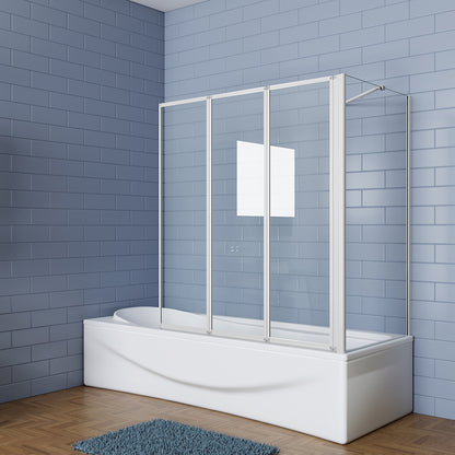 Badewannenaufsatz mit Seitenwand 3 teilig Faltbar Duschabtrennung Duschwand für Badewanne 120+80 cm 4mm Sicherheitsglas H.140 cm