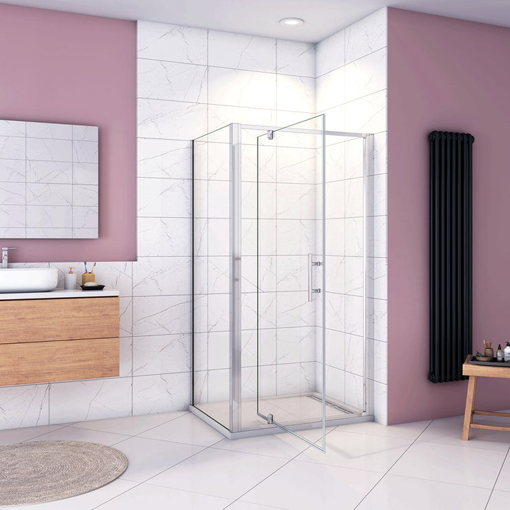 185cm Eckdusche mit Drehtür – Duschabtrennung aus ESG Glas im Hochglanz Chrom Design