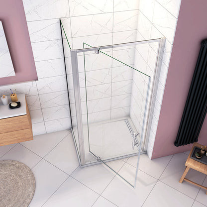 185cm Eckdusche mit Drehtür – Duschabtrennung aus ESG Glas im Hochglanz Chrom Design