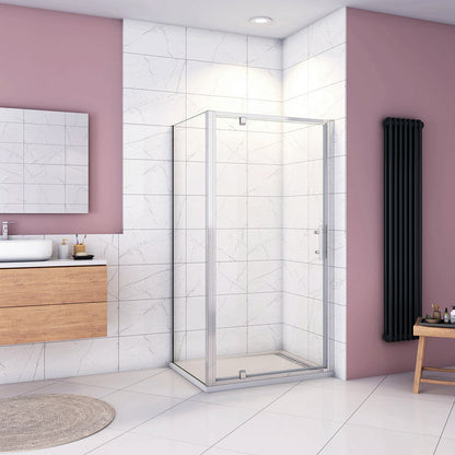 185cm Eckdusche mit Drehtür – Duschabtrennung aus ESG Glas im Hochglanz Chrom Design