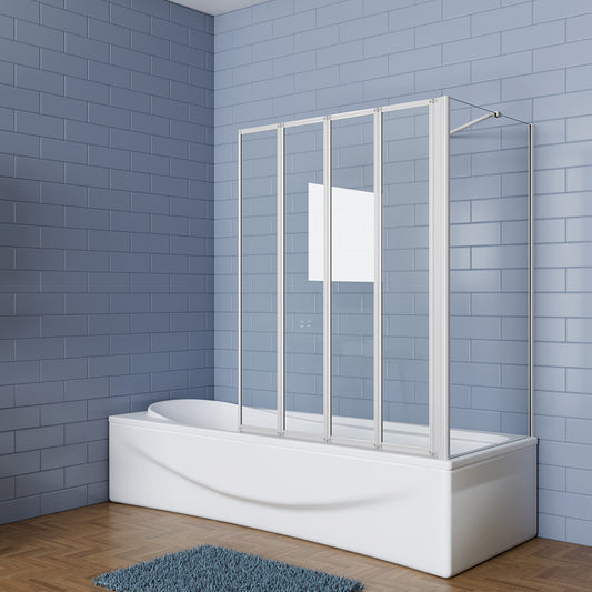 Badewannenaufsatz mit Seitenwand 4 teilig Faltbar Duschabtrennung Duschwand für Badewanne 120+80 cm 4mm Sicherheitsglas H.140 cm